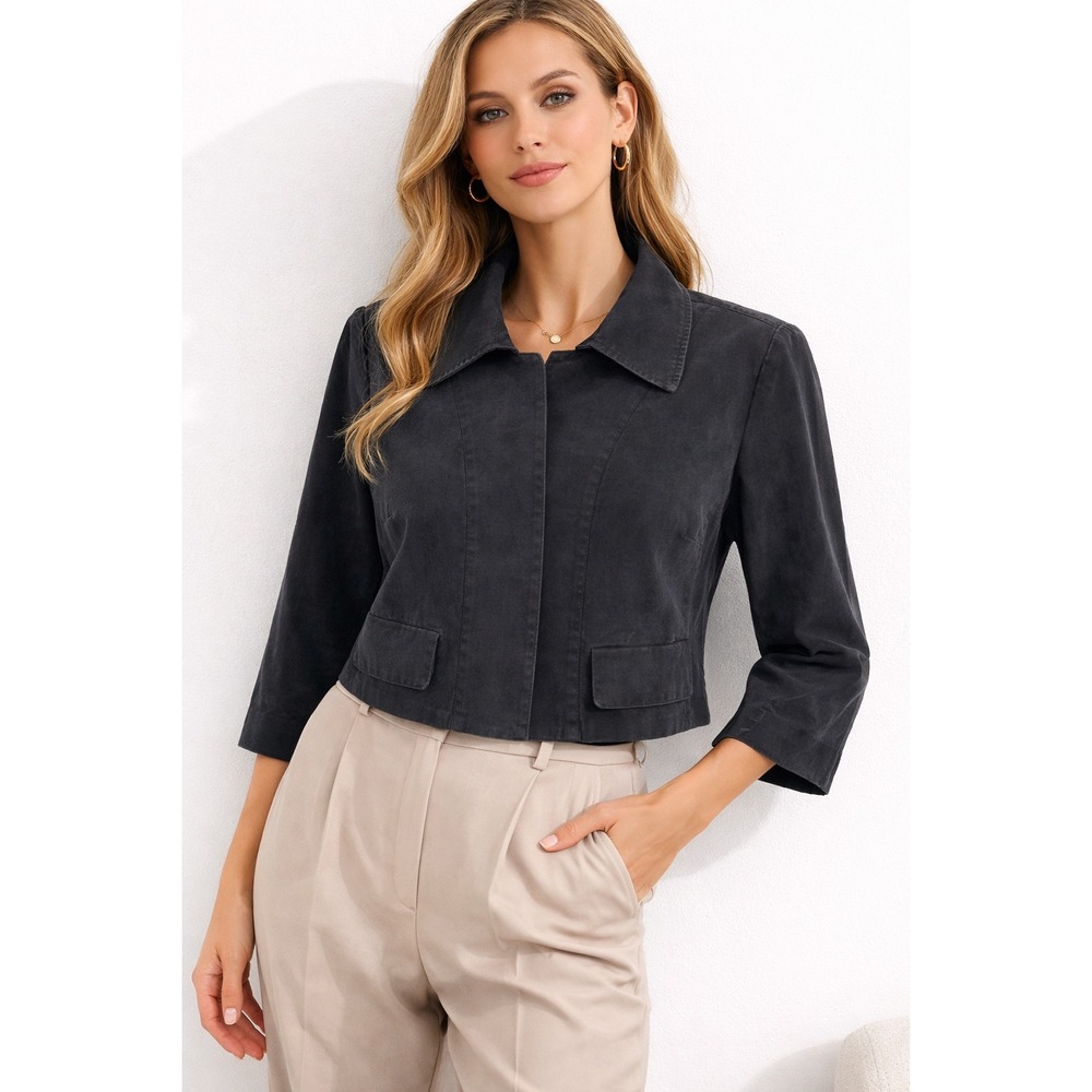 Carlisle Cropped Jacket Silk Blend Washed Black Women's Size 8 Fits Size Small
